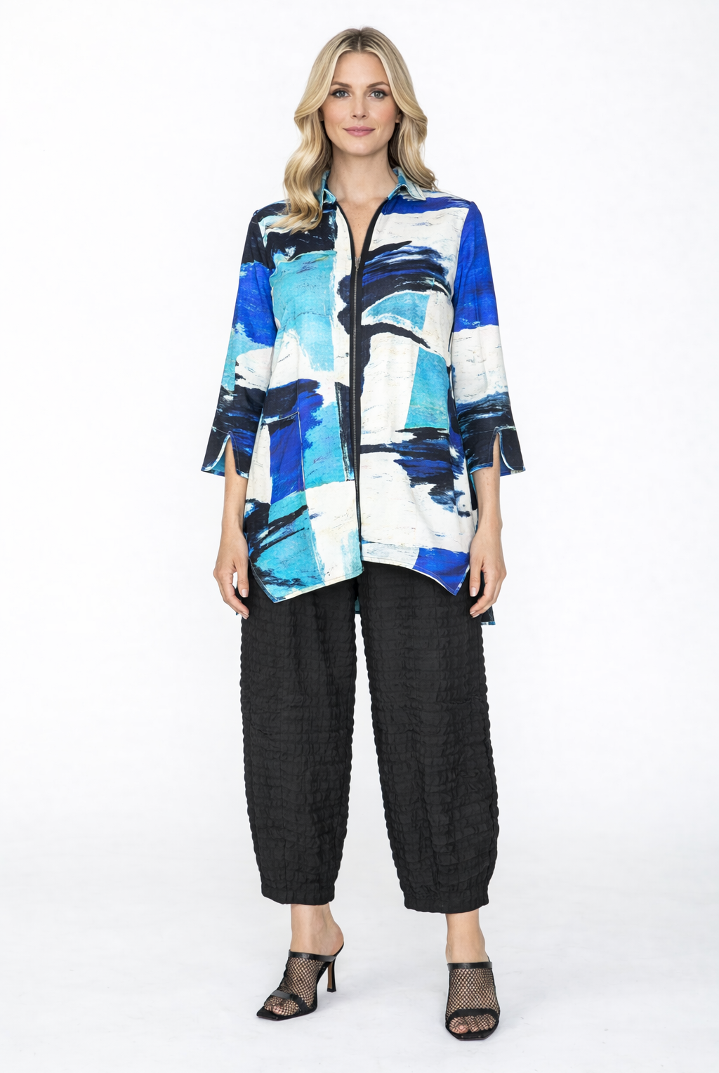 IC Collection Front Zipper Blouse-7851T-B | Unique Apparel USA