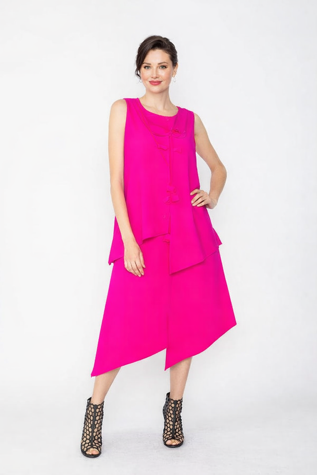 IC Collection Floral Tie Asymmetrical Dress-7842D