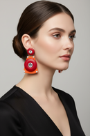 Jeff Lieb Retro Orange Red Crystal Statement Earrings-9091