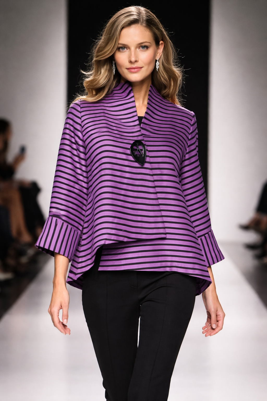 IC Collection Striped One Button Jacket - Classic Striped Blazer - Style 6968J