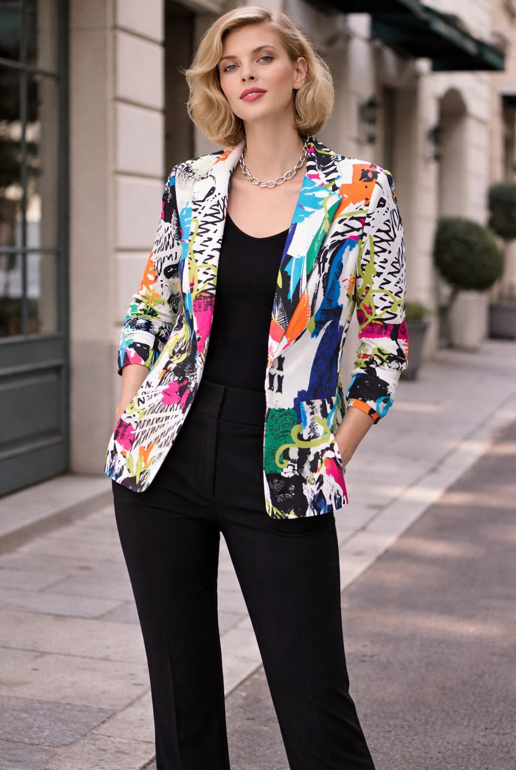 Joseph Ribkoff Abstract Print Silky Knit Blazer | Unique Apparel USA