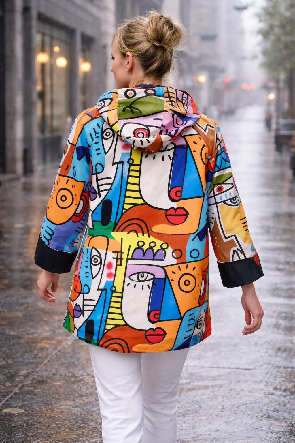 Oopera Reversible "Cubism Art"Raincoat-J5241RW-1