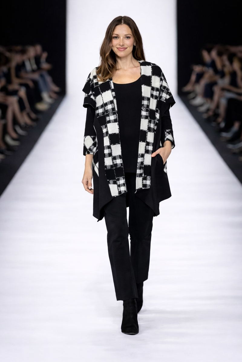 IC Collection Asymmetrical Black & White Check Jacket | Unique Apparel USA