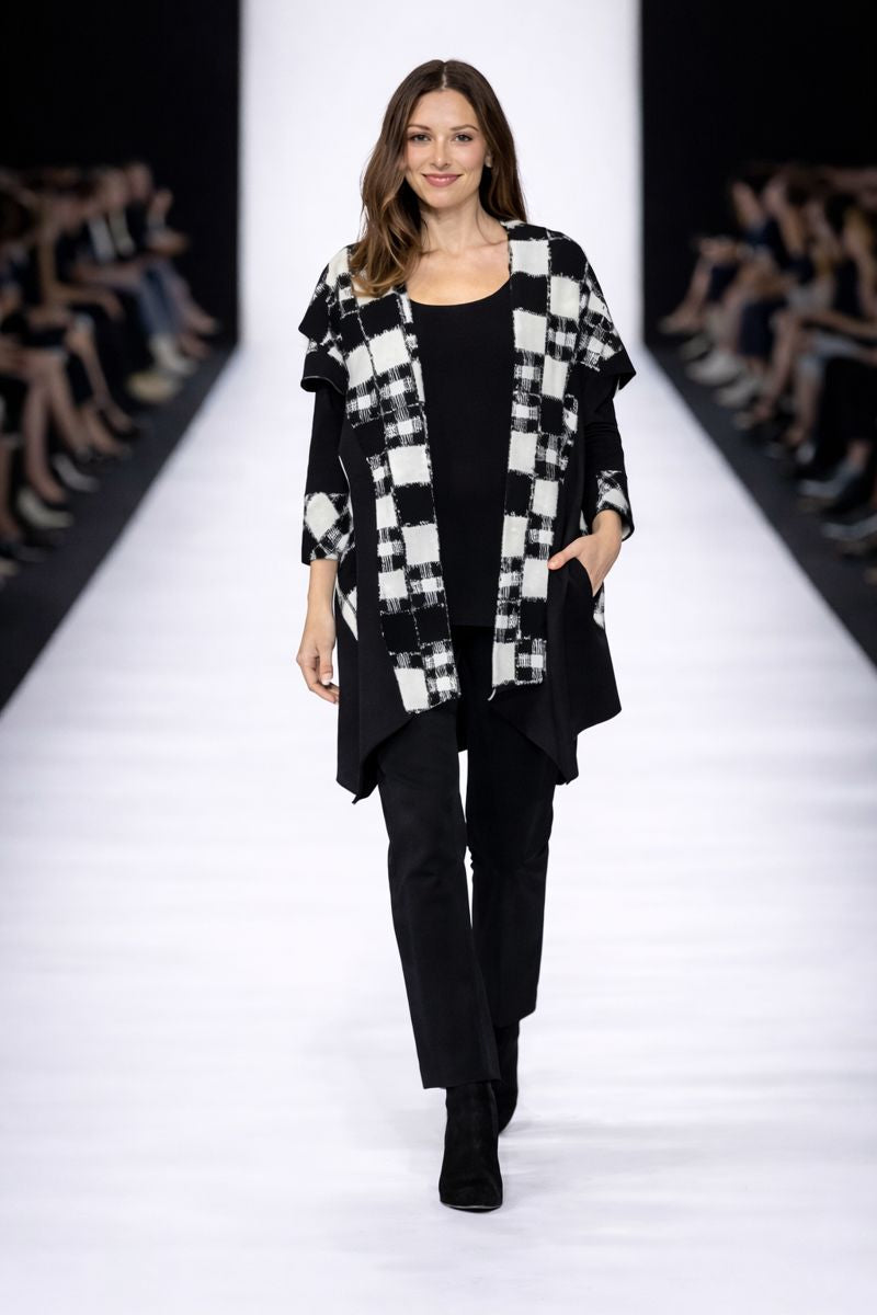 IC Collection Asymmetrical Black & White Check Jacket-7558J