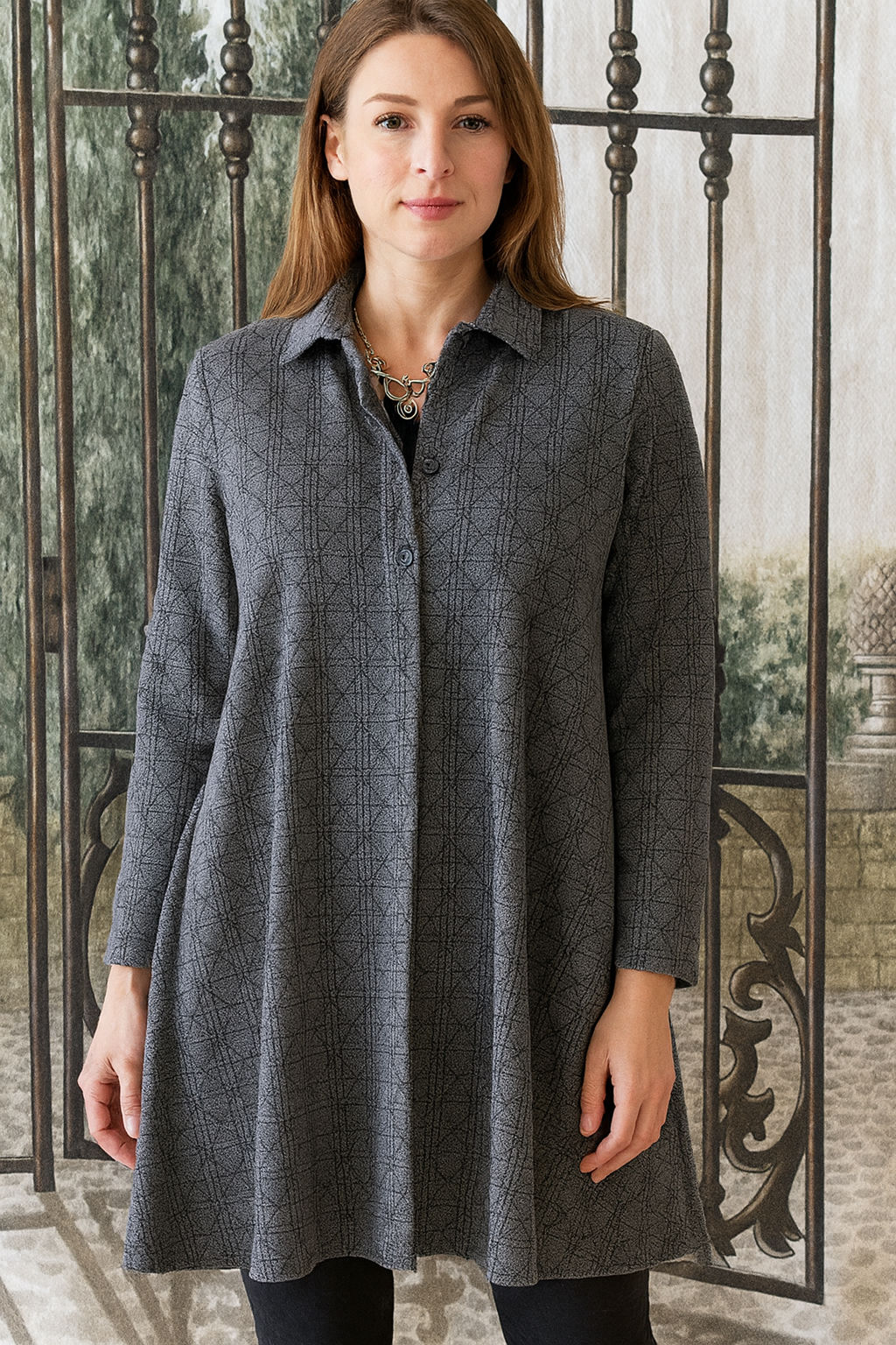 Comfy USA Geo Print Button Up Jacket-PT159JP