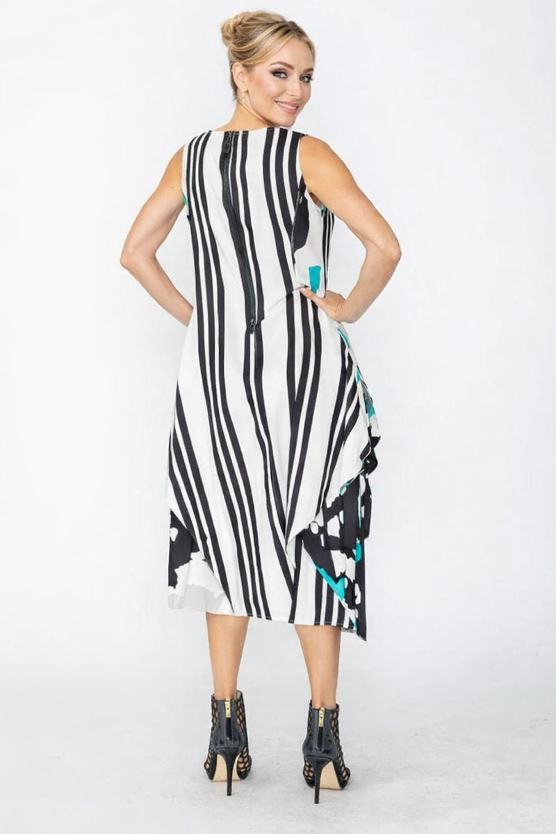 IC Collection Printed Dress With Stripe-7856D