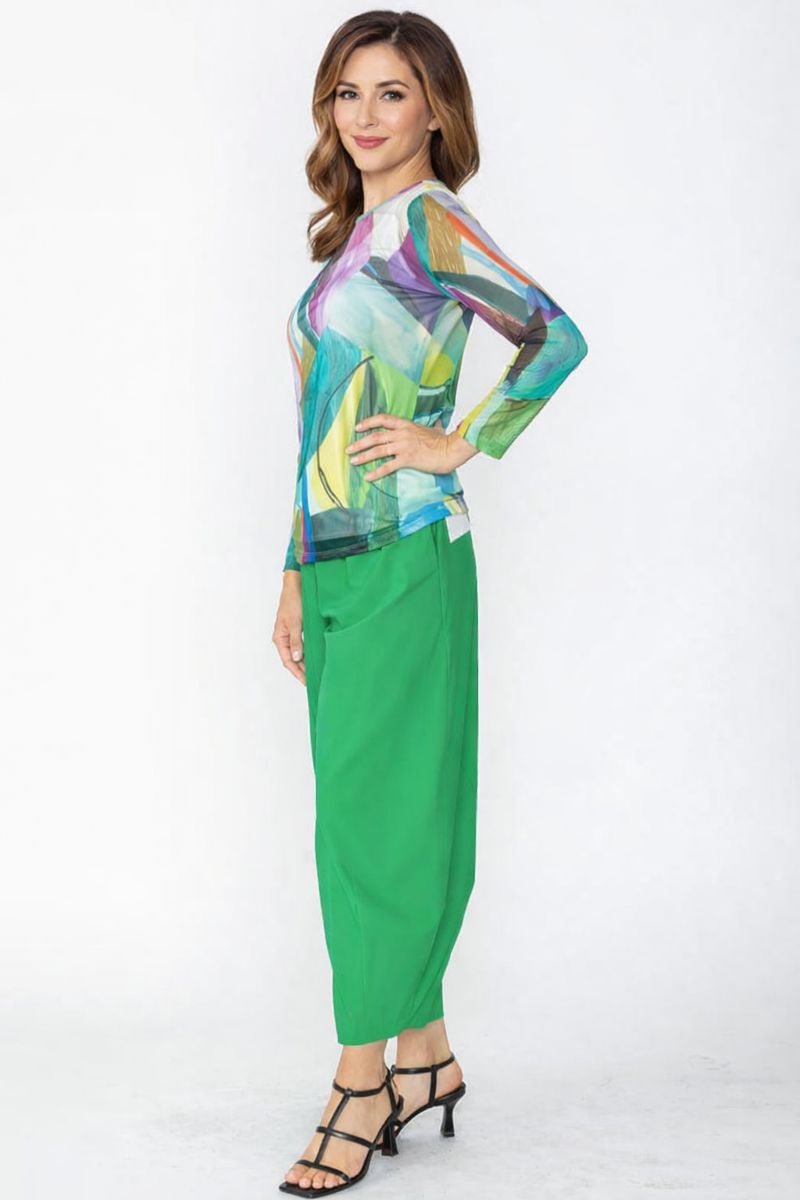 IC Collection Round Neck Long Sleeve Mesh Top-7673T