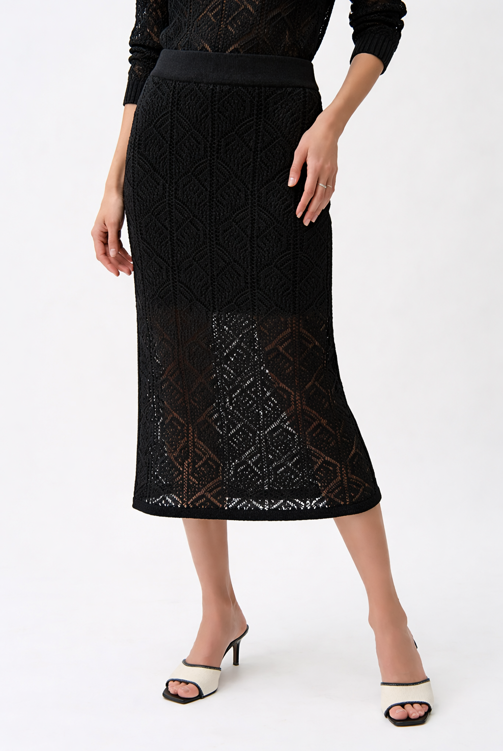 Joseph Ribkoff Cotton Blend Open Stitch Pencil Skirt | Unique Apparel USA