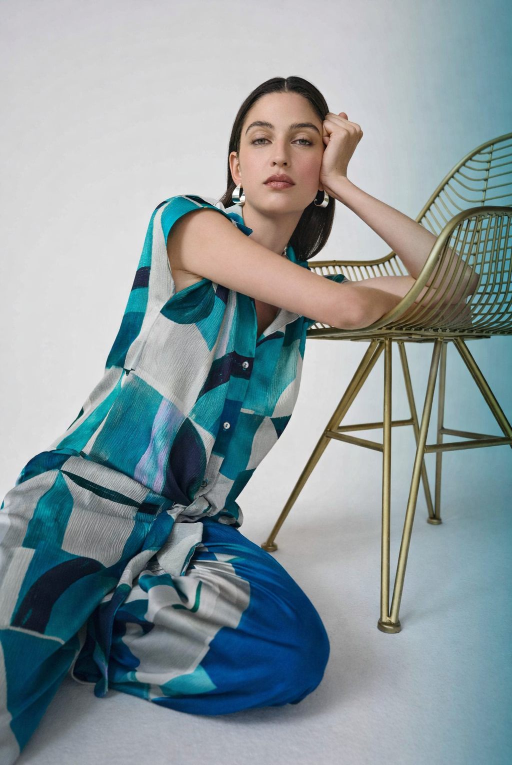 Joseph Ribkoff Geometric Satin Tie-Front Top | Unique Apparel USA