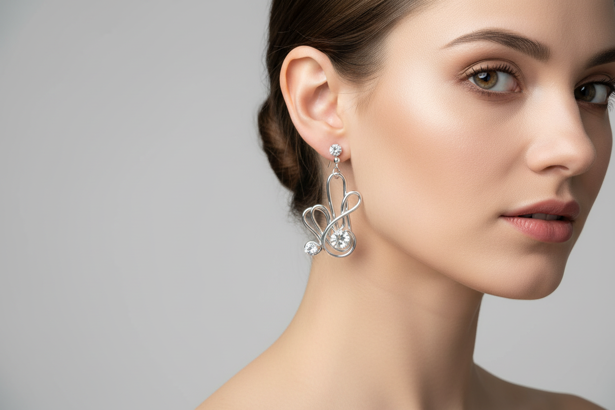 Jeff Lieb Elegant Silver Treble Clef Crystal Drop Earrings-5088