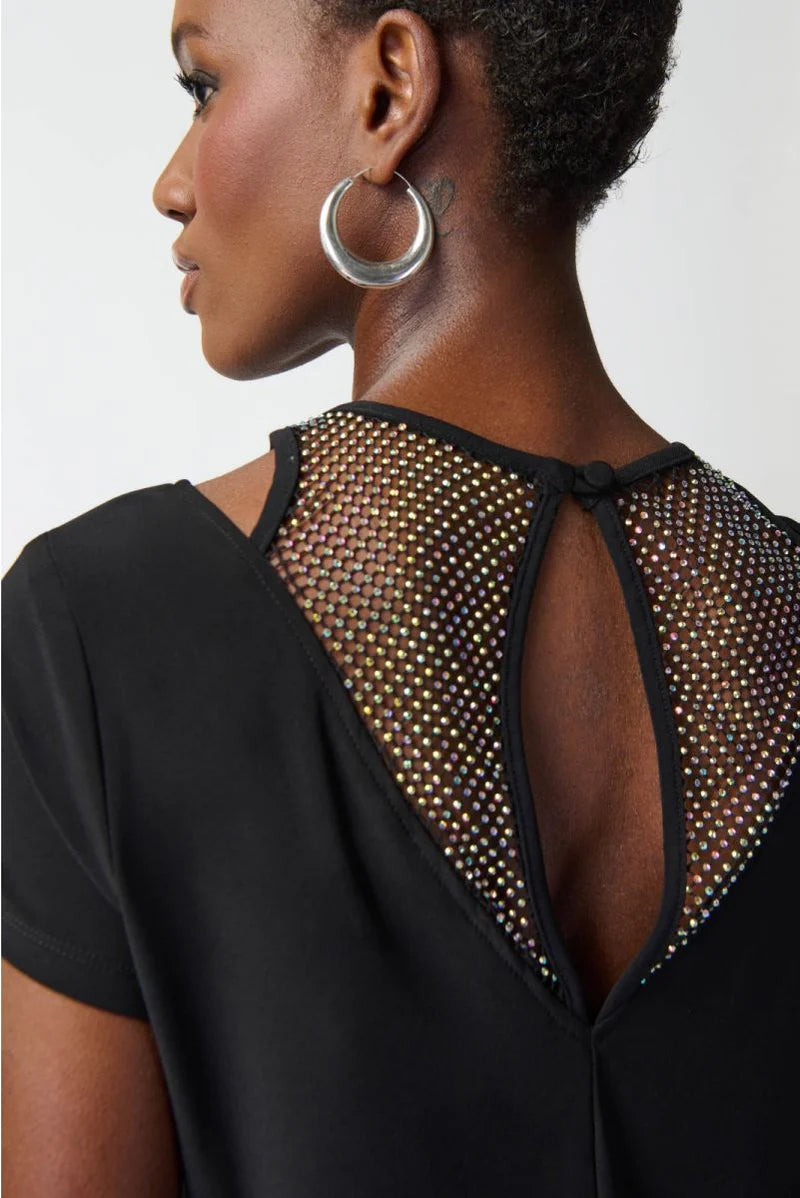 Joseph Ribkoff Black Top with Rhinestone Mesh-JR-241017