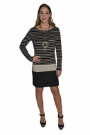 Frank Lyman Black & Beige Long Sleeve Dress- FL-43417