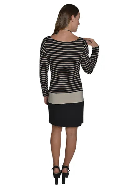 Frank Lyman Black & Beige Long Sleeve Dress- FL-43417