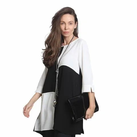 IC Collection Black & White Color Block Tunic- IC-9138T