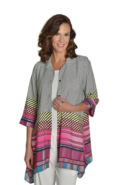 IC Collection Fuschia Print Button Down Blouse- IC-9966B