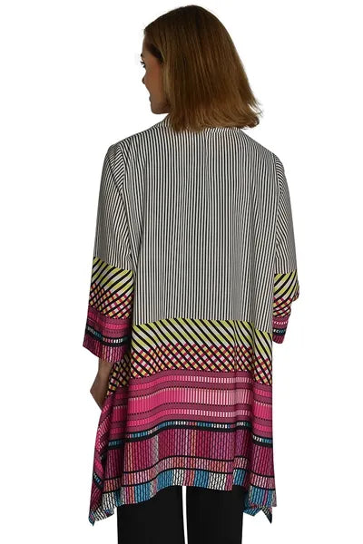 IC Collection Fuschia Print Button Down Blouse- IC-9966B