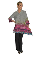 IC Collection Fuschia Print Button Down Blouse- IC-9966B