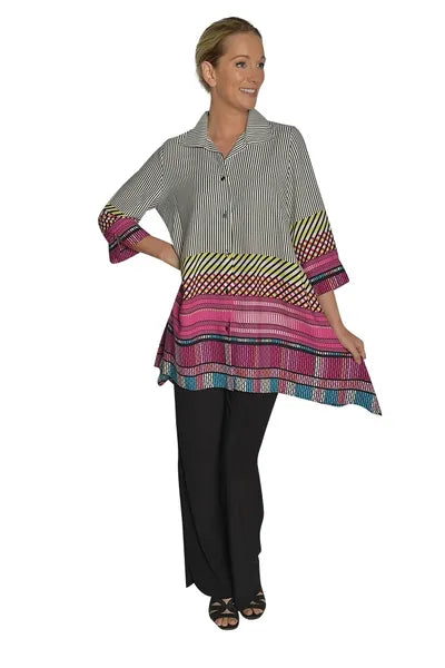 IC Collection Fuschia Print Button Down Blouse- IC-9966B