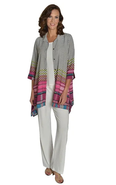 IC Collection Fuschia Print Button Down Blouse- IC-9966B