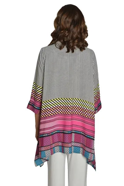 IC Collection Fuschia Print Button Down Blouse- IC-9966B