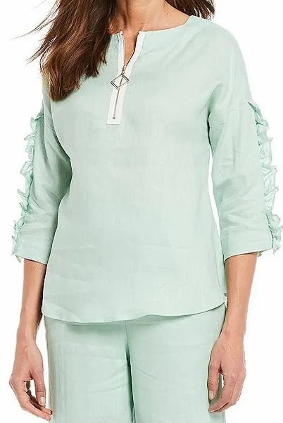IC Collection Linen Ruffled Sleeve Top | Unique Apparel USA