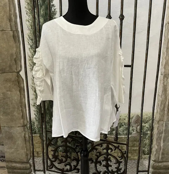 IC Collection Linen Ruffled Sleeve Top-IC-1467T