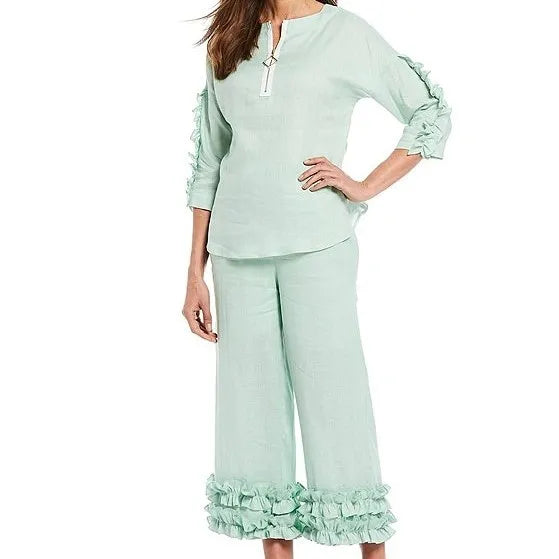 IC Collection Linen Ruffled Sleeve Top-IC-1467T