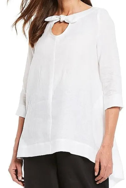 IC Collection Linen Key Hole Bow Tie Tunic | Unique Apparel USA