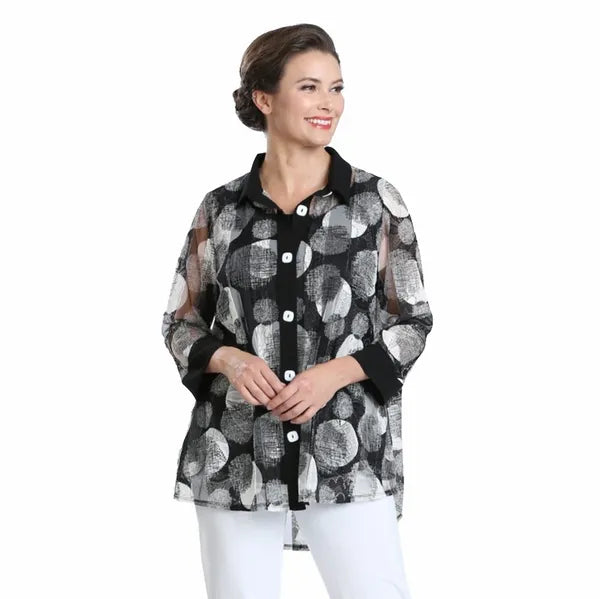 IC Collection Button Down Mesh Blouse-IC-3602B