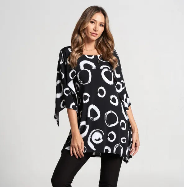 By JJ Layered Wrinkle-Free Printed Tunic-IT-202P-White Circles