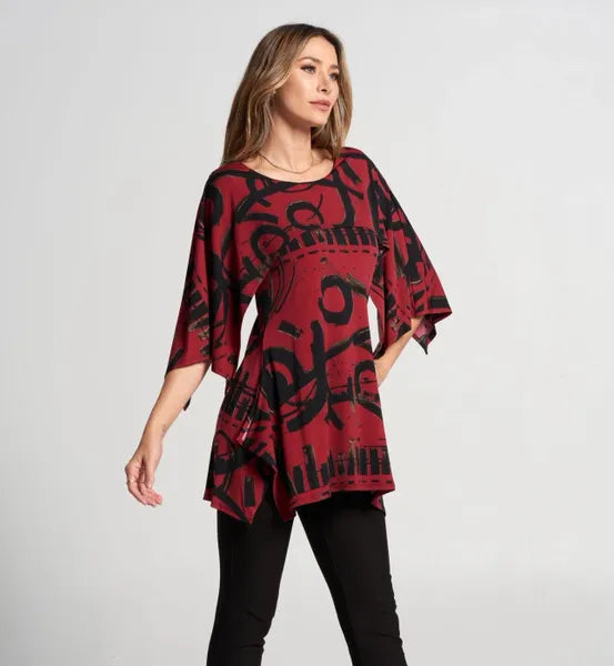 By JJ Layered Wrinkle-Free Printed Tunic-IT-202P-Graffiti Red