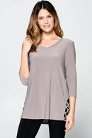 By JJ V-Neck 3/4 Sleeve Top-IT-146