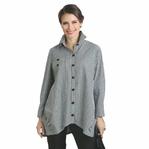IC Collection Gingham Button Down Top-IC-8423B-B