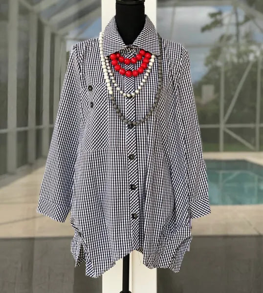 IC Collection Gingham Button Down Top-IC-8423B-B
