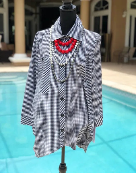 IC Collection Gingham Button Down Top-IC-8423B-B
