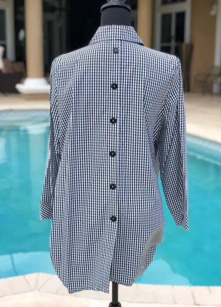 IC Collection Gingham Button Down Top-IC-8423B-B