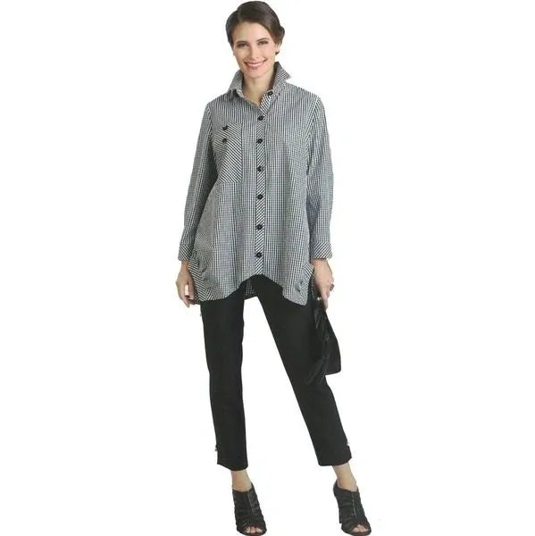 IC Collection Gingham Button Down Top-IC-8423B-B