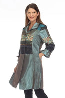 Oopera Mixed Media Pleated Artistic Coat-C2348-3-BLU