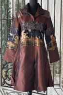 Oopera Mixed Media Pleated Artistic Coat-C2348-4-BRWN