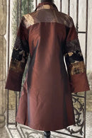 Oopera Mixed Media Pleated Artistic Coat-C2348-4-BRWN