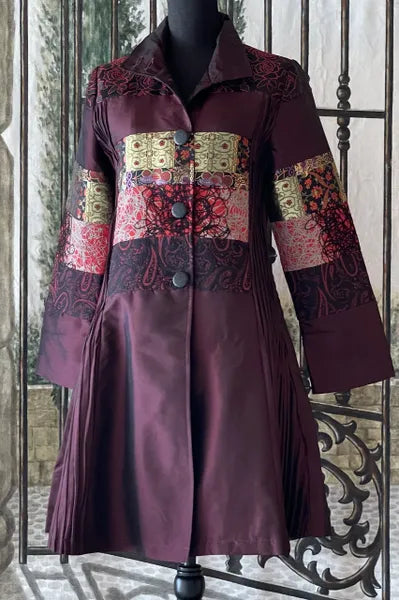Oopera Mixed Media Pleated Artistic Coat-C2348-2