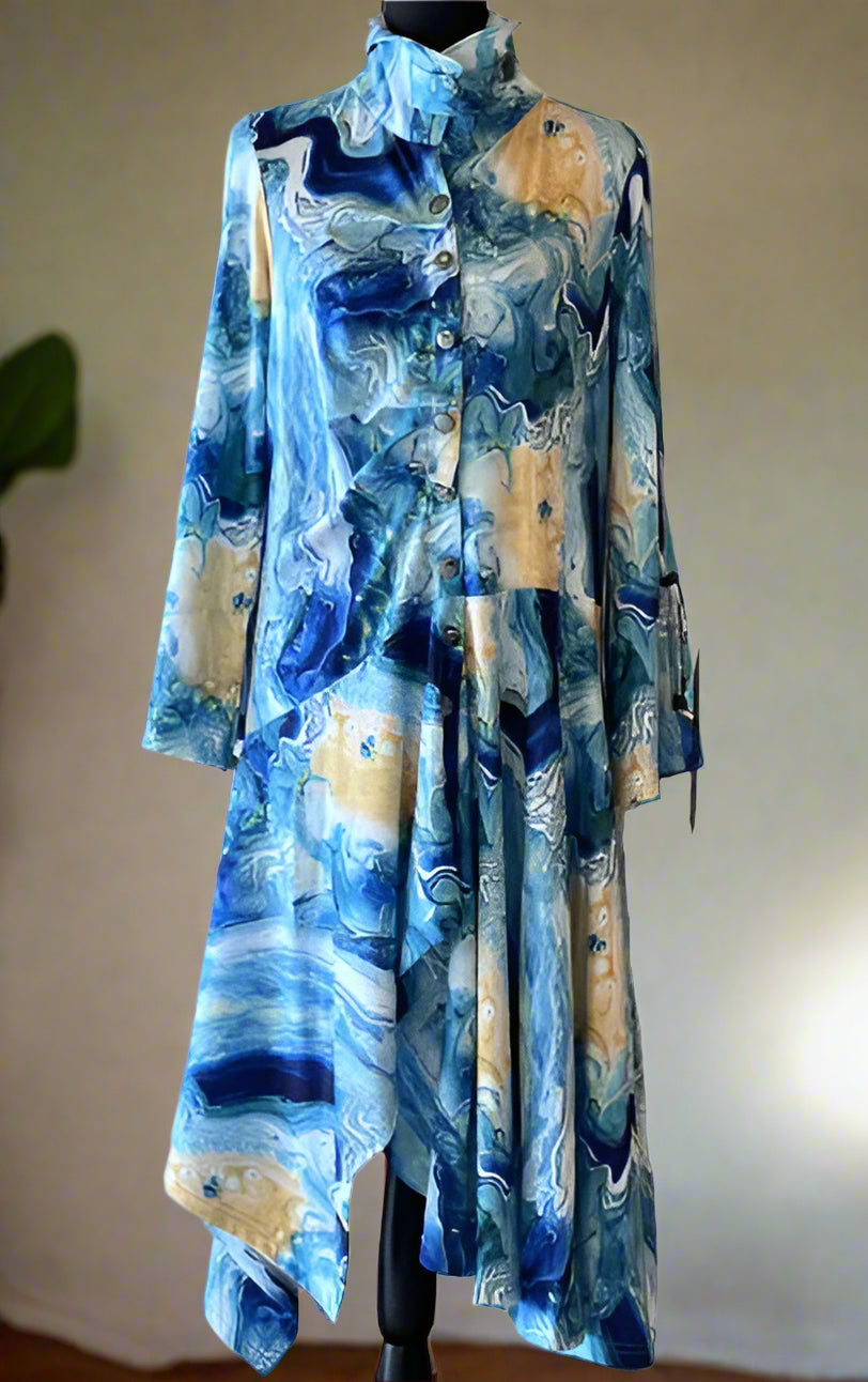 Lindi Watercolor Asymmetric Long Jacket/Dress-J4222-5