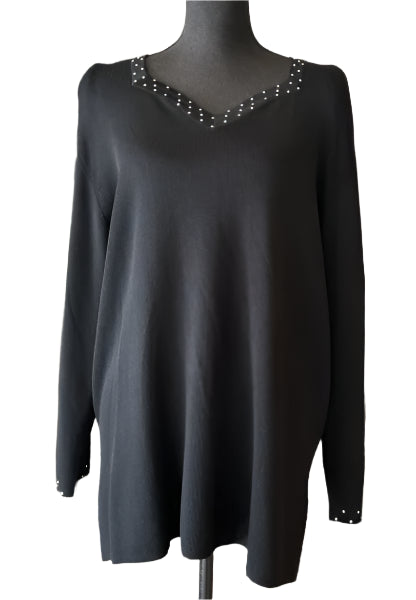 Gardy Rhinestone Lined Collar Top-228