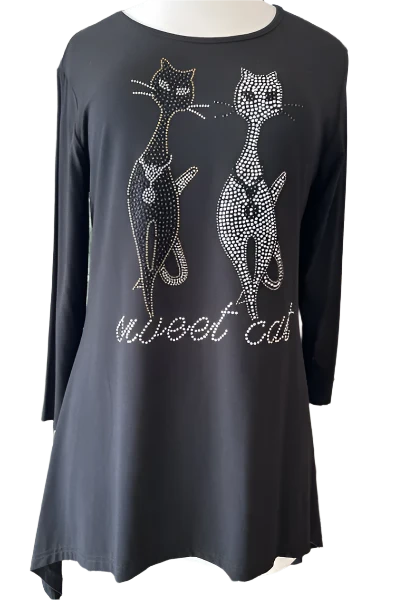 Gardy Sweet Cat Rhinestone Graphic Top-8984