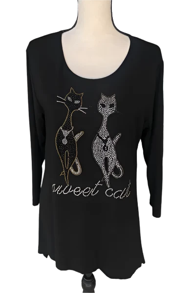 Gardy Sweet Cat Rhinestone Graphic Top-8984