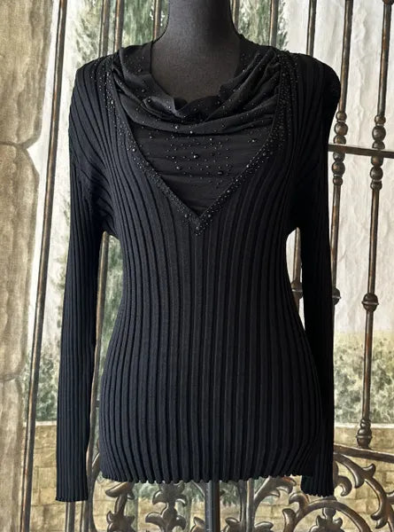 Gardy Rhinestone Coated Cowl Neck Top-1021