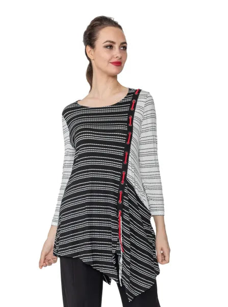 IC Collection Striped Tunic Black, White, Red-IC-4180T