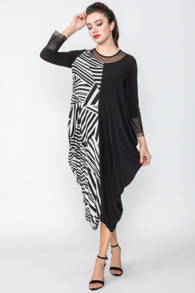 IC Collection Fashion Forward Dress Black-Print-IC-2937D