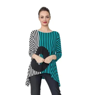 IC Collection Striped Tunic Black,White,Teal-IC-4210T