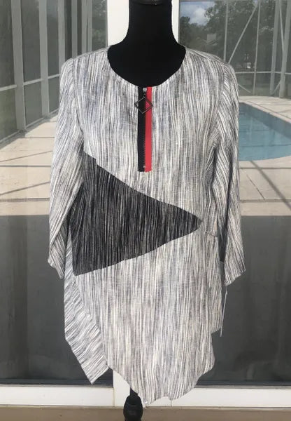 IC Collection Asymmetrical Stripe Pattern Tunic-IC-2348T